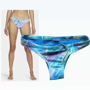 Nike Hydrastrong Bikini Swim Bottom Drawstring Blue Multicolor Print Small